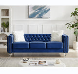 Navy Blue, 23 Seat Sofa Set, Velvet Crystal Buckle Upholstery Sofa, Crystal Feet, Removable 14023036