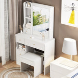 ZUN Small Space Left Drawer Desktop Vanity Table + Cushioned Stool, Extra Large Right sliding mirror, 29733189