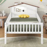 Twin Size Wood Platform Bed with House-shaped Headboard, LED and Built-in Storage, White N709P184429K
