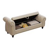 64.5" Bed Bench for Bed Room Nails Tufted Chaise of Lounge with Storage Velvet Upholstery Beige W1097P202874