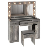 Vanity Desk Set with Large Lighted Mirror Powre Outlet, Glass Top Makeup Vanity with 3 Drawers 40159360