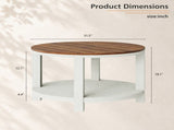 31.5" Round Coffee Table with Storage Shelf, 2-Tier Farmhouse Coffee Table with Rustic Wood Grain W1820P537105