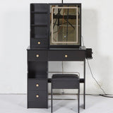 Small Size Left Drawer Desktop Vanity Table Cushioned Stool, 2 AC2 USB Power Station, Hair dryer W936P226037