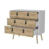 ZUN White and Macadamia 3-Drawer Dresser B062P175198