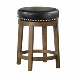 ZUN Round Swivel Counter Height Stool Set of 2, Black Faux Leather 360-degree Swivel Seat Nailhead Trim B011P201562