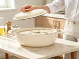 Cast iron 5QT cooking pot - ceramic white - comes with two silicone gloves - Enamel pot 06079080