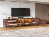 Rattan TV Stand with 3 Cabinets & 2 Drawers, Rattan-inspired Media Console Table for TVs up to 80'', WF324225AAP