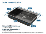 Stainless Steel Kitchen Sink, 33x22 Single Bowl, Overmount Handmade Sink in Black, with US 29507246