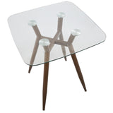 Clara Mid-Century Modern Square Counter Table with Walnut Metal Legs and Clear Glass Top by B202P223304