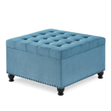 ZUN Large square storage ottoman with wooden legs, Upholstered button tufted coffee table with nail W2186P164303