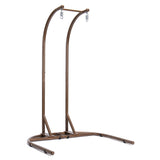 Brown Wicker Hanging Double-Seat Swing Chair with Stand w/Beige Cushion 9716KD3-BB