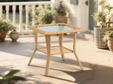 Outdoor Wicker Side Table, Rattan End Table with Glass Top, Patio Coffee Bistro Table for Indoor 30348373