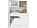68-Inch Tilting Trash Cabinet with Hidden Trash Can & Multi-Storage Compartments, White & Natural 95343901