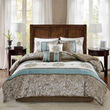 Jacquard 7 Piece Comforter Set Blue King B03596989