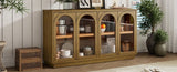 TREXM 4-Door Large Storage Buffet Cabinet with Glass Doors, Arched Cabinet with Adjustable Shelves N715P247544D