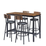 ZUN Bar Table Set with 4 Bar stools PU Soft seat with backrest, Rustic Brown, 47.24'' L x 23.62'' W x W1162102875