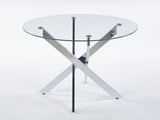 Dining Table with cross metal leg and tempered glass,Modern Space Saving Kitchen Table for Living 36989870