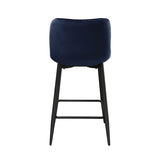 Set of 2 Counter Height Chairs Dark Blue Velvet Upholstery Modern Casual Dining Furniture Metal B011P234286