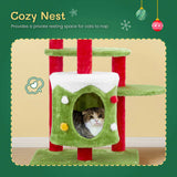 32in Christmas Themed Cat Tower with Cat Condo, 3-Level Plush Cat Tree Activity Center for Indoor 55157586