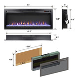 44 inch in wall recessed electric fireplace with remote and multi color flame & emberbed, LED light W1769P171421