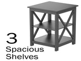 Wooden End Table, Modern Style Sofa Side Table with X-Leg Design and Two Shelves, Gray 35182159