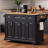 K&K 54inch Large Kitchen Island with Rubber Wood Drop Leaf, Embossed Texture Rolling Kitchen Cart on N707P195395B