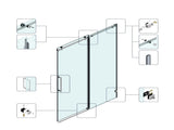 66*76" Fixed & Sliding Shower Door, Square Tube Hardware, Clear Glass Shower Door, 3/8 SGCC 89637510