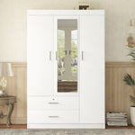 ZUN 3-Door Mirror Wardrobe with shelves, White 91460670