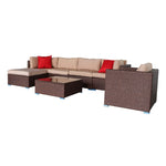 ZUN 7 Pieces Wood Grain Patio PE Wicker Rattan Corner Sofa Set 38435070