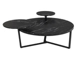 Modern coffee table with two display shelves, Black Faux marble surfaces, Tripod-inspired N735P177472B