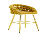 Mustard Yellow Bubble Bar Stools Set of 2, Velvet Upholstered Counter Height Bar Chairs with Gold W3875P462109