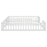 Double Twin Floor Bed with Fence, Guardrails, without door, White W504P143286