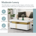 ZUN ON-TREND Contemporary Coffee Table with Faux Marble Top, Rectangle Cocktail Table with Caster WF305961AAK