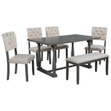 6-Piece Table and Chair Set with Special-shaped Legs and Foam-covered Seat Backs&Cushions for 45811893