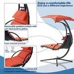 ZUN 53.15 in. Outdoor Orange Hanging Curved Lounge Chair Steel Hammocks Chaise Swing with Built-In 89233156
