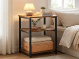 Industrial 3-Tier Open Storage End Table, Tall Nightstand for Living Room, Bedroom, Office, Rustic 43417232