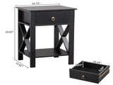 2PCS Side Intersection Style Bedside Table Coffee Table with Two-layer Drawer Black 31379383
