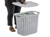 Weave Laundry Hamper with Lid, Plastic Dcor Pattern and 2 Carry Handles, Gray, 4 Count 58360341