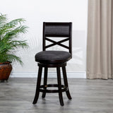 24" Counter Height X-Back Swivel Stool, Espresso Finish, Charcoal Fabric Seat B04660714