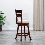 24" Counter Height Slat Back Swivel Stool, Cherry Finish, Beige Fabric Seat B04660684