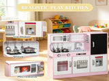 Pink Pretend Play Kitchen Kids Kitchen Playset with Play Phone, Chalkboard, Towel Rack & Ice Maker 45799725
