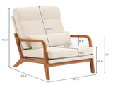High Back Solid Wood Armrest Backrest Iron Frame Linen Indoor Leisure Chair Off-White 31656855