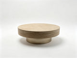 31.88 inch Round Travertine Coffee Table, Modern Drum Coffee Table with Champagne Gold Metal W5230P567203