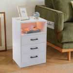 ZUN FCH 40*35*65cm Particleboard Pasted Triamine Three Drawers With Socket With LED Light Bedside Table 64197585