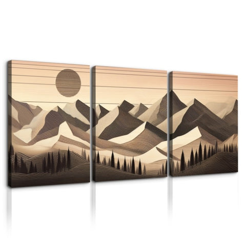 ZUN 3 Panels Framed Abstract Wood Grain Boho Style Mountain & Forest Canvas Wall Art Decor,3 Pieces W2060P155436