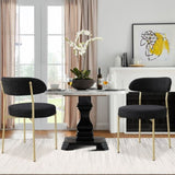 ZUN Boucle Upholstered Dining Chairs with Curved Backrest & Gold Metal Legs Set of 2, Black W2740P214382