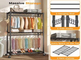 45 Inch Rolling Clothes Rack, Adjustable Metal Shelves, Heavy Duty Clothes Rack with Side Hooks for 27116076