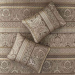 ZUN 6 Piece Jacquard Quilt Set with Throw Pillows Brown/Gold King/Cal King B03597483