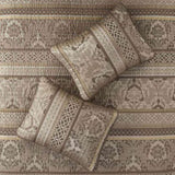 6 Piece Jacquard Quilt Set with Throw Pillows Brown/Gold Full/Queen B03597482