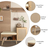 2-in-1 Shoe Storage Bench, Natural Rattan Shoe Cabinet with 2 Adjustable Shelves and Removable Seat W808P212813